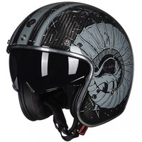 TORC头盔V587四季半盔摩托车电动车头盔复古碳纤维头盔内置镜片 透明碳纤 RAM  M码