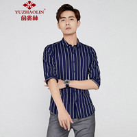 俞兆林（YUZHAOLIN）短袖衬衫 男士时尚商务条纹七分袖衬衫A180-2903深蓝色M