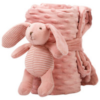 凯艺玩具 婴幼儿抱被盖毯婴儿安抚毯新生儿被子宝宝豆豆毯睡眠安抚娃娃95*75cm-粉色兔子款