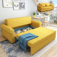 摩高空间乳胶沙发床现代简约储物布艺可折叠两用推拉双人沙发床1.8米-Z07黄色