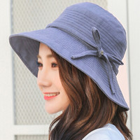 兰诗雨帽子女夏天韩版遮阳帽女休闲渔夫帽棉麻可折叠防晒帽太阳帽M0351 蓝灰色