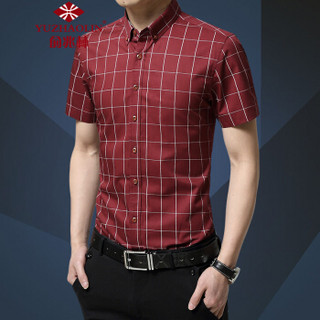 俞兆林（YUZHAOLIN）短袖衬衫 男士时尚简约格子短袖衬衣A180-2311酒红色L