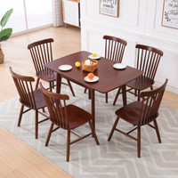 杜沃 家具 实木餐桌餐厅家具现代简约折叠可伸缩餐桌椅组合 温莎椅+伸缩桌 1桌6椅
