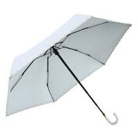 MAYDU 美度 五折小弯钩遮阳伞女士折叠防晒伞晴雨两用UV太阳伞 M5503米白色
