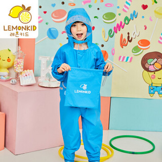 柠檬宝宝 lemonkid 儿童塔丝绒连体雨衣男女童小童小孩学生雨衣幼儿园中大童雨披LK013312 蓝色恐龙 L