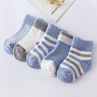 馨颂 婴儿袜子五双装宝宝条纹袜儿童袜子套装 Q001F1 蓝色 14-16(M)(1-3岁)
