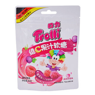 口力（Trolli）糖果零食 水果维C软糖森林树莓味 60g*3 *8件