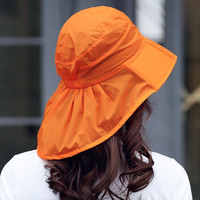 兰诗雨春夏帽子女士户外遮阳帽可折叠出游防晒太阳帽M0580 亮橙色