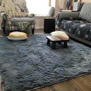 布拉塔（Brata）地毯 素色防滑地垫 客厅卧室沙发欧式加厚加柔丝毛地毯茶几毯爬行垫 长绒蓝灰 140*200cm