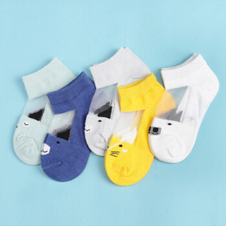 馨颂 婴儿袜子男童动物派对透明丝短筒袜五双装套装 T079F1 灰蓝色 14-16(L)(3-5岁)