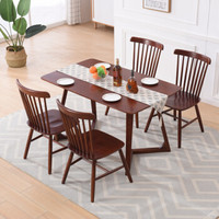 杜沃 家具实木餐厅家具简约现代小户型橡胶木 餐桌椅组合 温莎椅+单面桌 1桌四椅