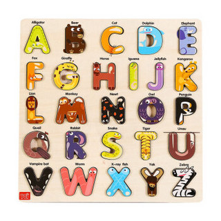TOI 拼图玩具1-2-3-4岁宝宝儿童木质早教字母数字认知形状拼板玩具动物字母板
