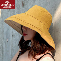 YUZHAOLIN 俞兆林 遮阳帽女夏季防晒帽子双面优雅大檐太阳帽 黄色