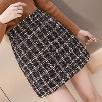 简芷 毛呢半身裙2018秋冬韩版小香风包臀高腰格子a字裙短裙女 DCMGCZG9UL2667 黑色 L