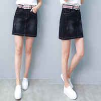 AUDDE 2019春季新款女装新品牛仔半身裙女高腰半身裙包臀短裙a字裙韩版裙子女 HZ2024-1905 黑色 M/27