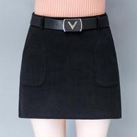 AUDDE 2019春季新款女装新品毛呢半身裙女韩版高腰a字包臀裙大码短裙显瘦一步裙 HZ5072-8218 黑色 M