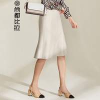 尚都比拉（Sentubila）气质高腰纯色鱼尾裙2019春季新品收腰显瘦191Q1923424 杏色 L