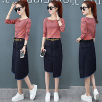 AUDDE 2019春季新款女装新品半身裙女慵懒风不规则套装牛仔连衣裙时尚中长款裙子 HZ3304-1155 红色 S