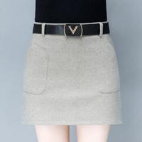 AUDDE 2019春季新款女装新品毛呢半身裙女韩版高腰a字包臀裙大码短裙显瘦一步裙 HZ5072-8218 灰色 S