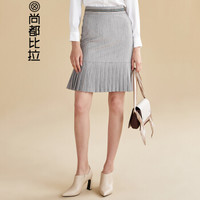 Sentubila 尚都比拉 春季新款修身中裙包臀拼接百褶半身裙子职业修身 173Q0617501 灰色 S
