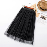 BANDALY 蹦跶狸 夏季新款女装新品半身裙女金边高腰超大摆中长款网纱蓬蓬裙 HCNZB332 黑色 均码