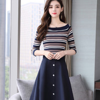 BANDALY 蹦跶狸 夏季新品女装半身裙针织套装中长款两件套 REBhzgdkj-1886 蓝色 2XL