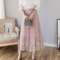 薇图（vitto）女装 2019年夏季纱裙女百褶高腰网纱A字超仙中长款半身裙 xbVT512 粉色 均码