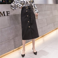 HMDIME 春夏新款 韩版修身显瘦腰带休闲学生半身裙女 XXYF5808 黑色 L