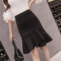 HMDIME chic半身裙女春季新品 韩版时尚百搭大码不规则包臀裙中长款鱼尾裙 GGSS3340 黑色 L