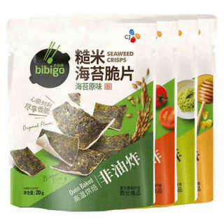 必品阁（bibigo）海苔脆组合装（原味20g+蜂蜜20g+番茄20g+芥末20g）