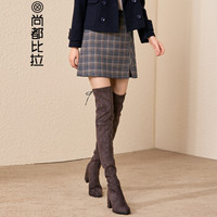 尚都比拉（Sentubila）尚都比拉2019春季新款格子圆环拉链裙脚开叉显瘦A字半身裙女 183Q1422046 格子 XXL