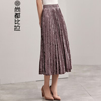 尚都比拉（Sentubila）纯色丝绒百褶半身裙松紧腰女士简约复古2019春季新品 W83Q1621744 棕红色 M