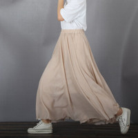 BANDALY 蹦跶狸 夏季新款女装新品半身裙时尚文艺棉麻半身裙长裙大摆裙薄 MMKH1836 米色 90（裙长90-95CM）