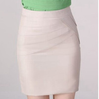 AUDDE 2019夏季新品女装半身裙女百搭OL修身职业包臀裙时尚休闲 kktr32516 杏色 XS