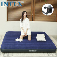 INTEX 2019年线拉蓝色款64755家用充气床垫户外气垫床特大加高 双人折叠床183*203*25cm躺椅充气垫防潮垫