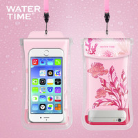 Watertime蛙咚 手机防水袋 潜水手机套触屏通用游泳防水手机袋挂脖防尘包苹果华为通用 8611123500 粉色珊瑚