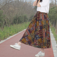 AUDDE 2019夏季新款女装新品半身裙女时尚休闲百搭复古花长裙沙滩裙 MMKH33 33号色 裙长90厘米