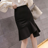 薇图（vitto）女装 2019年夏高腰chic中长款不规则包臀纯色鱼尾半身裙 xbVT508 黑色 L