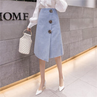 HMDIME 半身裙女2019春夏新款 不规则单排扣A字裙 XXYF5803 蓝色 2XL