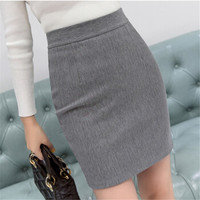 HMDIME 防走光西装裙女一步裙2019春夏新款 工作裙职业短裙包裙半身裙 GGSS5605 灰色 M