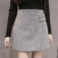 liqiao 丽乔 秋季新款半身裙女韩版毛呢千鸟格不规则呢子短裙包臀a字裙 zx1625-2560 黑色 M