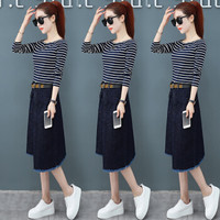 AUDDE 2019春季新款女装新品半身裙女慵懒风不规则套装牛仔连衣裙时尚中长款裙子 HZ3304-1155 蓝色 S