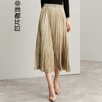 尚都比拉（Sentubila）纯色丝绒百褶半身裙松紧腰女士简约复古2019春季新品 W83Q1621744 卡其色 XXL