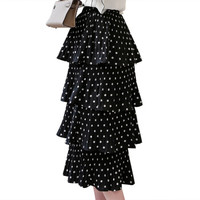 BANDALY 蹦跶狸 春夏季新款女装新品半身裙女韩饭四层波点蛋糕裙松紧高腰蓬蓬裙仙女 zx2A017-3002 黑色 XXL