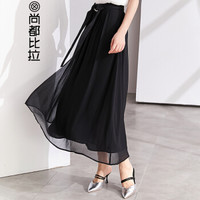 尚都比拉 中长显瘦a字裙2019年夏季新款黑色飘逸气质半身裙女夏时尚知性 182Q0120861 黑色 L