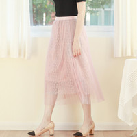 liqiao 丽乔 春夏新款女装新品半身裙女韩版高腰松紧腰裙子百搭纯色百褶裙网纱半身裙 yw308 粉色 XL