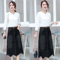 BANDALY 蹦跶狸 夏季新品女装半身裙牛仔裙高腰不规则a字一步裙中长款裙子 HZDF111-619 黑色 XXL/30