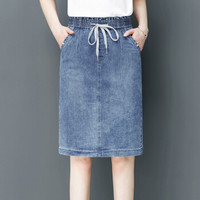 BANDALY 2019夏季新品女装半身裙松紧腰牛仔女中长款高腰a字大码修身包臀短裙 HZDF111-787 787浅蓝色 30