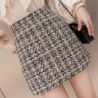 简芷 毛呢半身裙2018秋冬韩版小香风包臀高腰格子a字裙短裙女 DCMGCZG9UL2667 深卡其布色 L