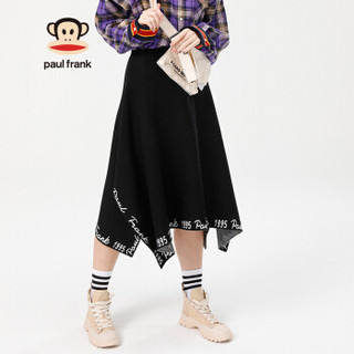 Paul Frank 大嘴猴 自然腰A型中长裙不规则半身裙 PFCBQ191113W 黑色 S 